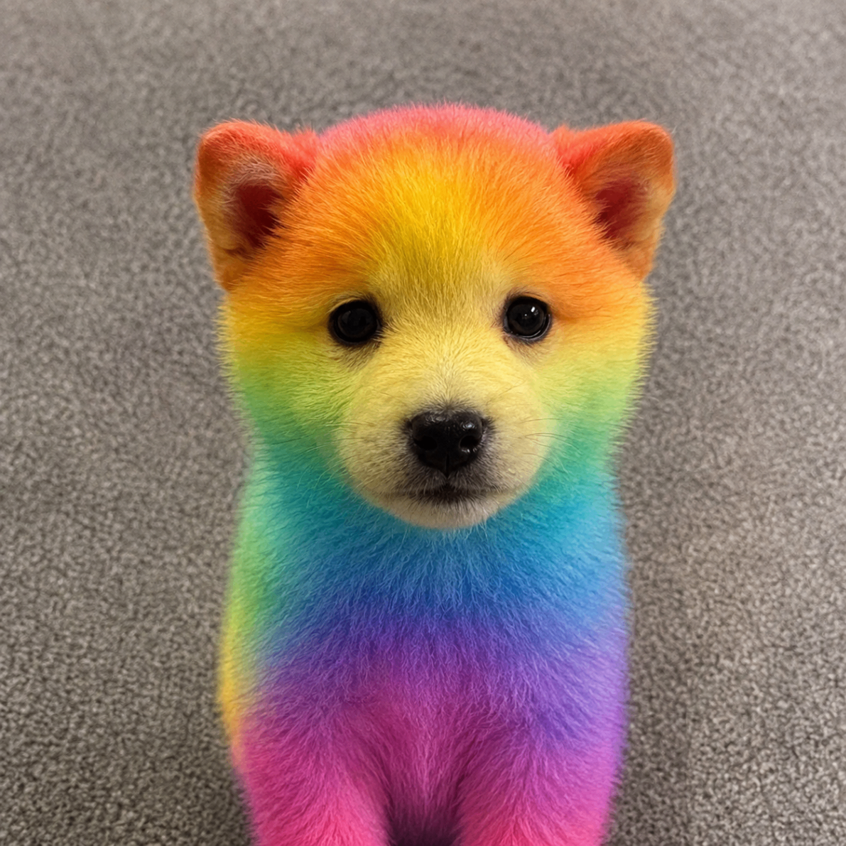 Rainbow-colored puppy portrait